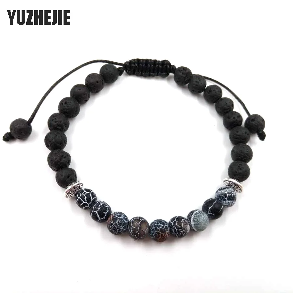 YUZHEJIE 2018 Новый 6 мм тигровые глаза браслет из шпата с натуральной черной лавой