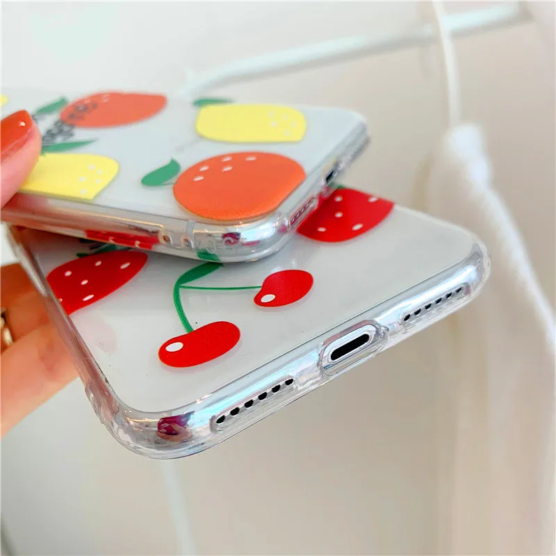 Забавный фрукты вишня клубника orange lemon крышка для iPhone 7 8 Plus 6 6s X XR XS MAX прозрачный