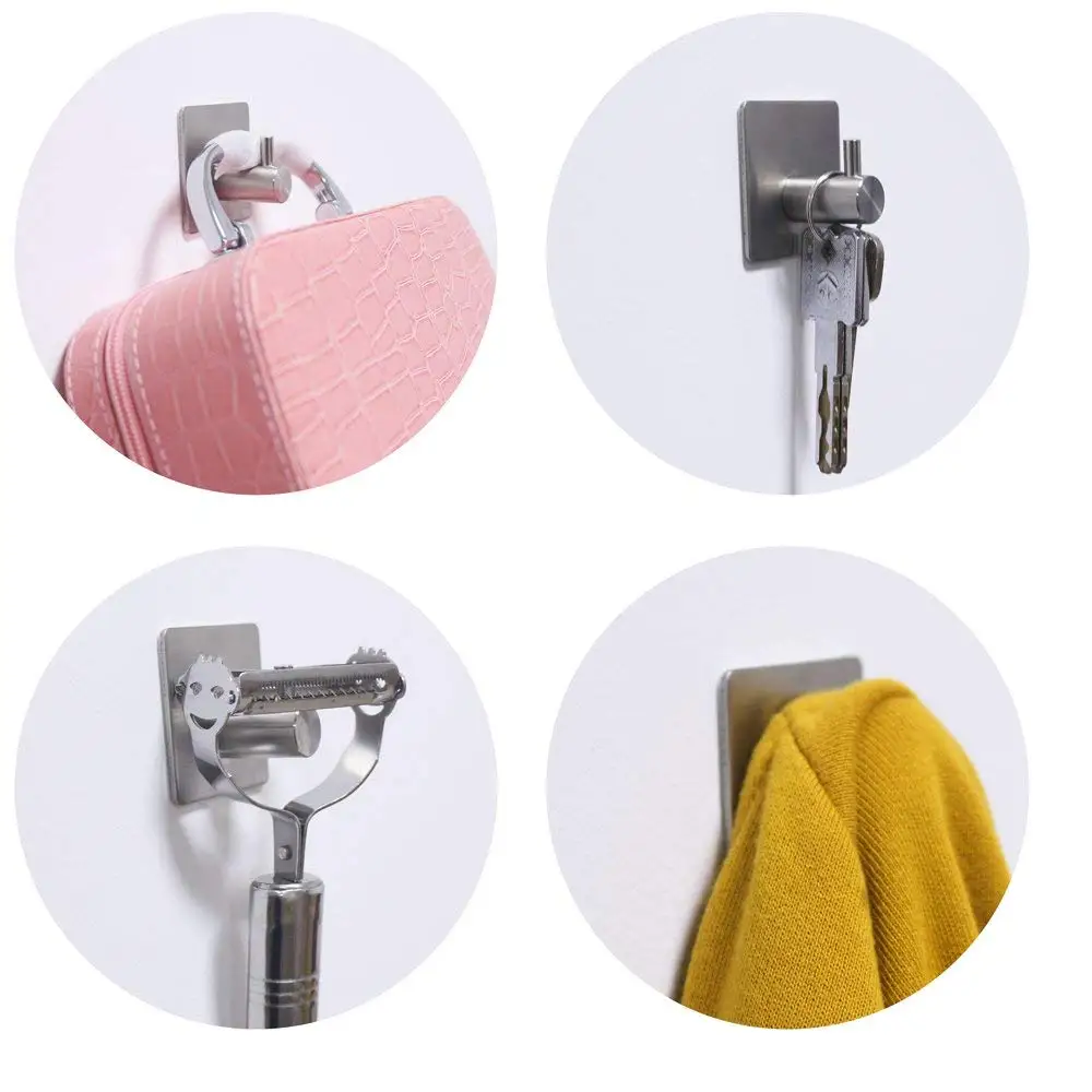 4Pcs Stainless Steel 3M Self Adhesive Hooks Sticky Wall Door Hook Robe Tea Towel Rustproof Rack Clothes Coat Hanger | Дом и сад