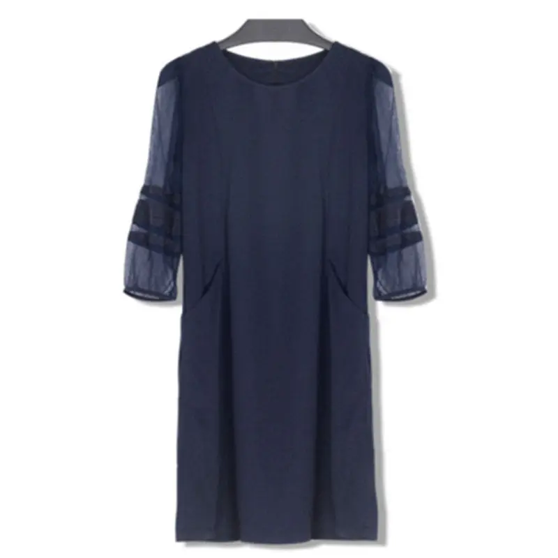 

2019 Mesh Patchwork Lace Simple Large size Mini Dress Sexy Women ThreeQuarter O Neck Night Club Body con Party Dresses Wholesale