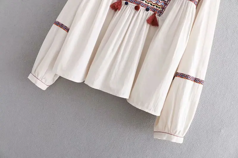 Flabbit Женская Винтажная с круглым вырезом геометрическая вышивка этническое