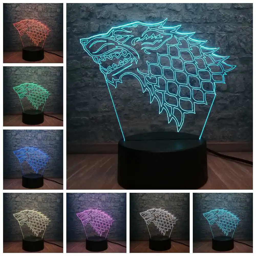 Игра престолов лампы футболка с принтом Песнь Льда и Огня вой волка акриловые 3D RGB