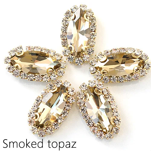 Smoked topaz 20 шт конский глаз лист пришить на коготь стразы шьют на стекло стразы шьют на Стразы с золотым коготь использовать для свадебного платья обувь B1078 - Цвет: Smoked topaz