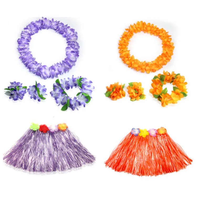 Tropical Hawaiian Luau Hula 30cm 40cm 60cm Skirt Headband Wristbands Neck Leis Flower Garland Party wedding birthday|flower party|lei flowerflower