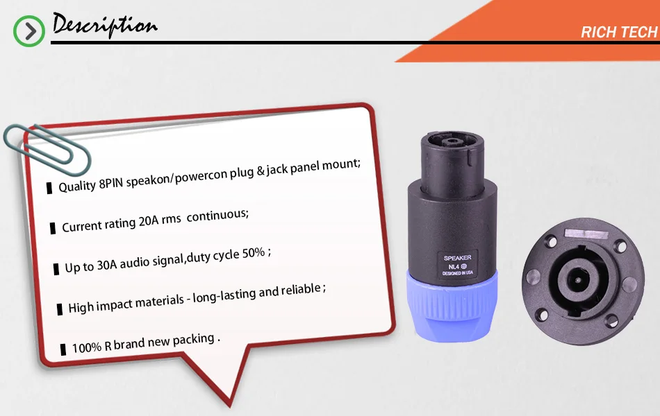 20 шт/10 комплектов SpeakON 8Pin Powercon разъем Динамик кабельные разъемы 8 полюсный+ 8PIN Женский Джек Панель крепление гнездо адаптера