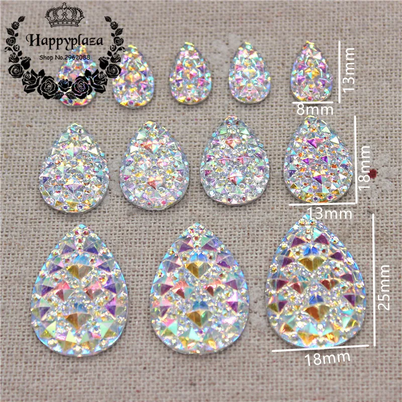 8*13 мм/13*18 мм/18*25 мм Bling прозрачный белый AB смолы Стразы каплевидный камень Кабошон DIY Свадебные украшения ремесла