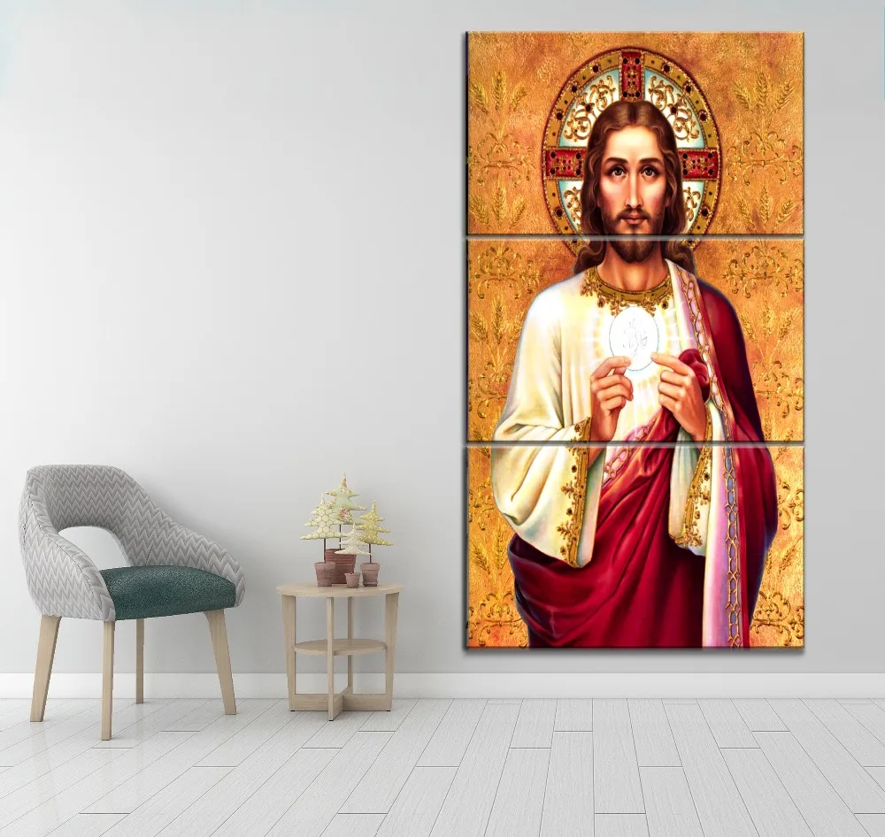 Modern Home Wall Decor Print Type Canvas Painting For Living Room Artwork Picture 3 Panel Jesus Sumo And Eternal Pastor Poster | Дом и сад