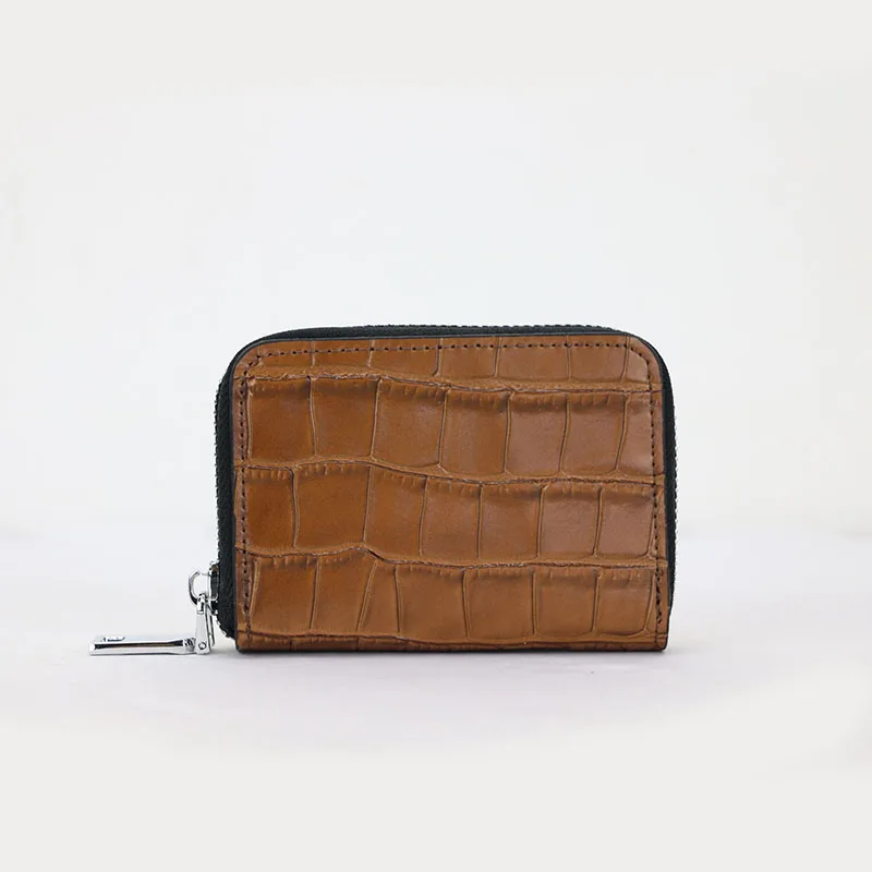 brown Крокодиловый узор, кожаный держатель для карт, кошелек для мужчин, много карманов, кошелек для кредитных карт, Женский чехол для визиток, маленький кошелек - Цвет: brown