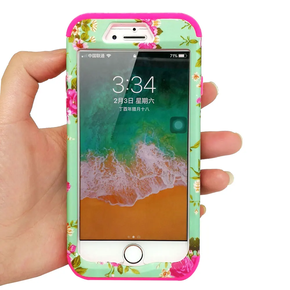 Модный ударопрочный чехол с цветком 3 в 1 Amor для iPhone 7 Plus 8 силиконовый + PC 360