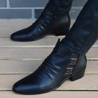 Black 8051 Новинка; модные мужские ботинки из натуральной кожи; мужские теплые плюшевые ботильоны в британском стиле; сезон осень-зима; мужская повседневная обувь; Zapatos Man hombre - Цвет: Black 8051