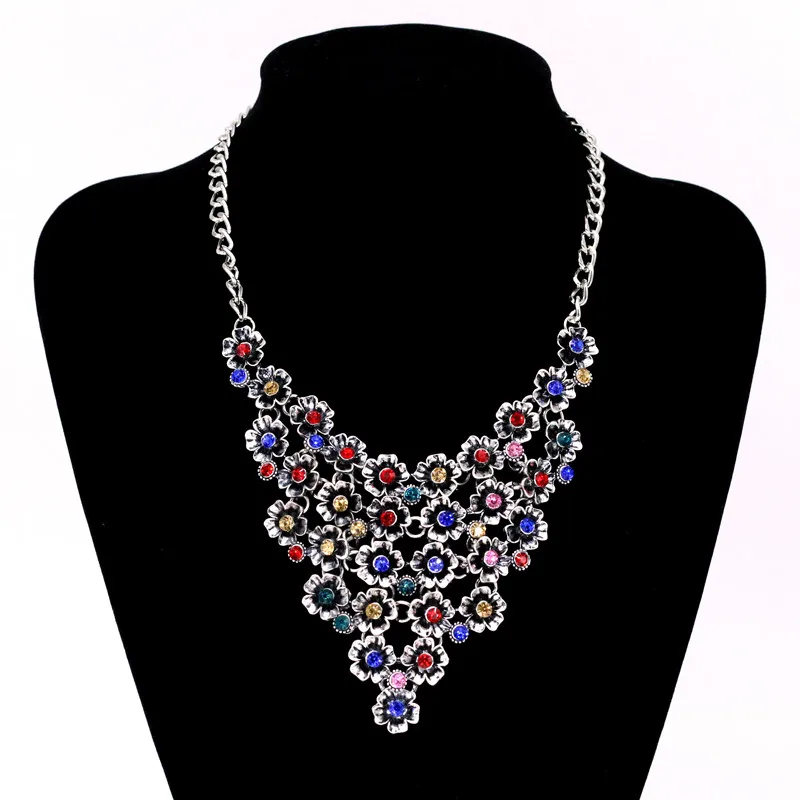 Vintage Flowers Rhinestone Necklaces &amp Pendants Twisted Chain Statement Necklace Women Jewelry collier | Украшения и