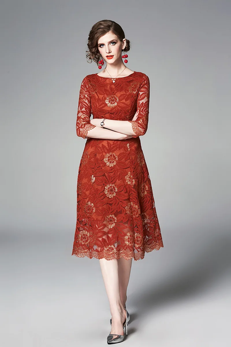 FGLAC винтажное vestidos модное повседневное кружевное платье с рукавом 3/4 элегантное тонкое Открытое вечернее платье для женщин