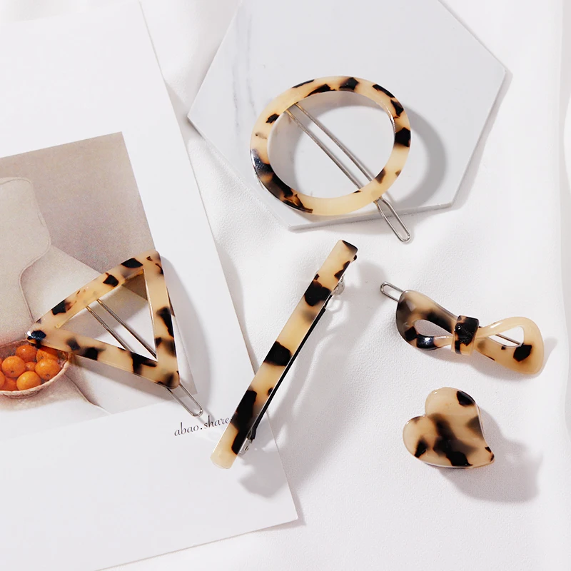 Новые женские ацетатные леопардовые круглые треугольные заколки для волос с