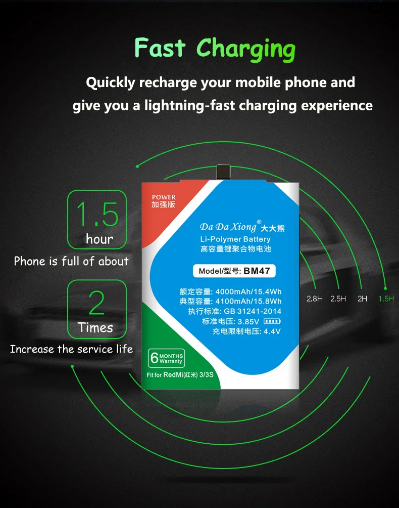 Оригинальный Da Xiong литий полимерный аккумулятор BM47 для Xiaomi Redmi 3 3S 4X 3X 4100mAh запасная
