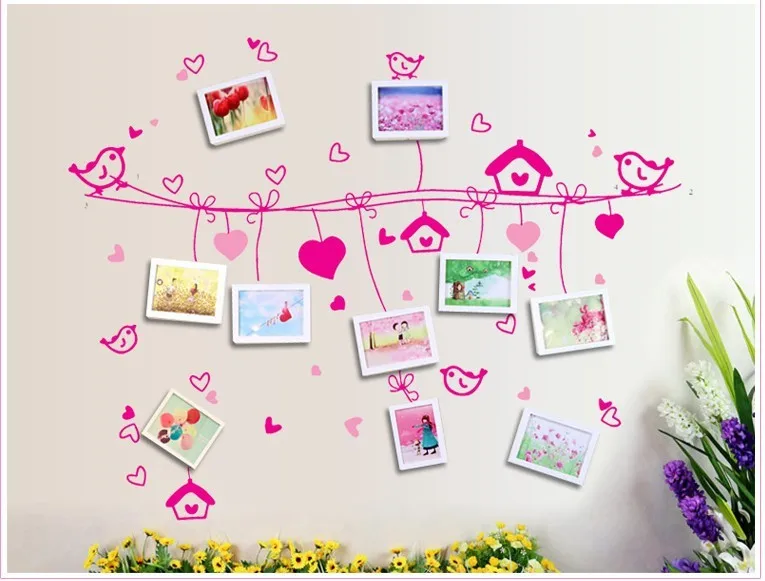 60*90 см любовь птицы с 10 фото наклейки на стену в раме DIY гостиная Съемная наклейка