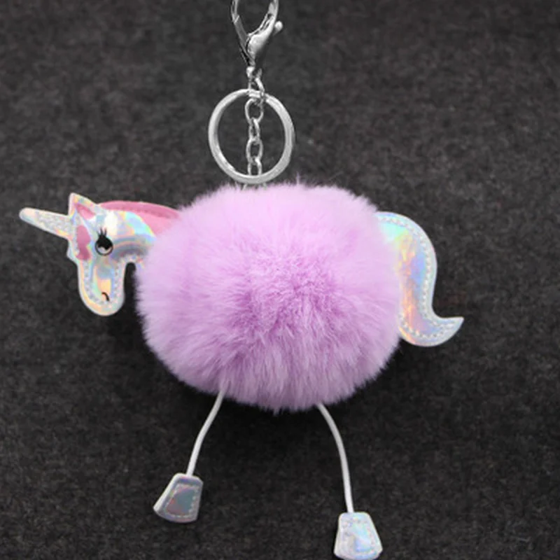 

Cute Fluffy Fur Unicorn Keychain Faux Rabbit Fur Ball Pom Pom Horse Key Chains Bag Charms Trinket Car Key Ring Gift