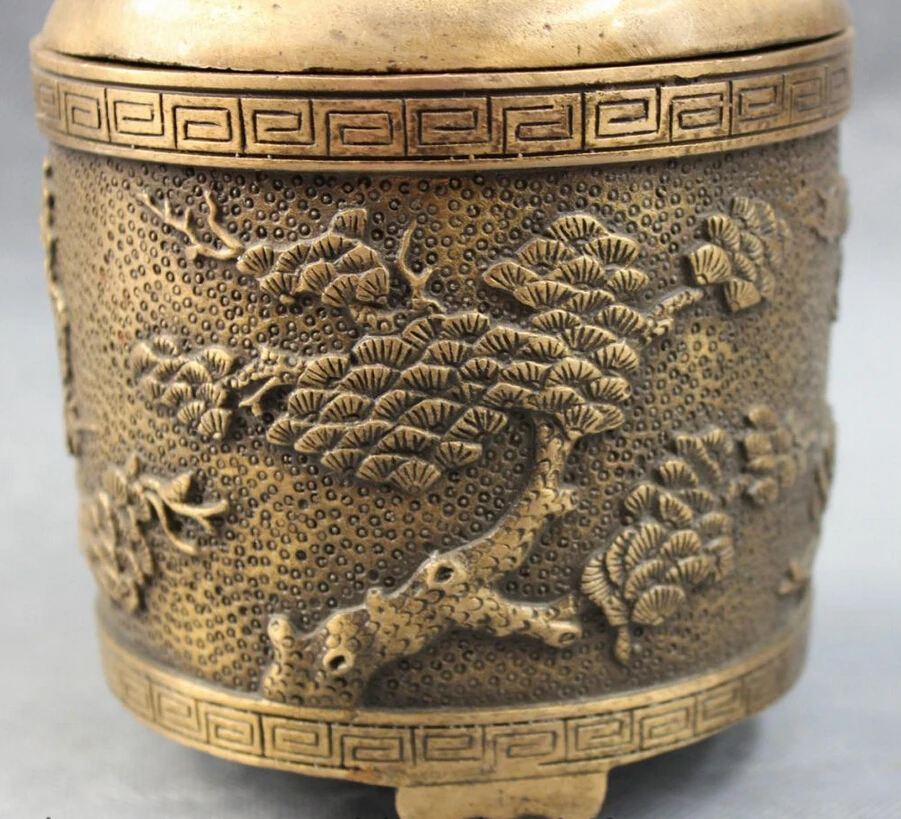 song voge gem S4325 7&quot Tibet Bronze FengShui Wealth Pine Tree Statue Buddhism Incense Burner Censer | Дом и сад