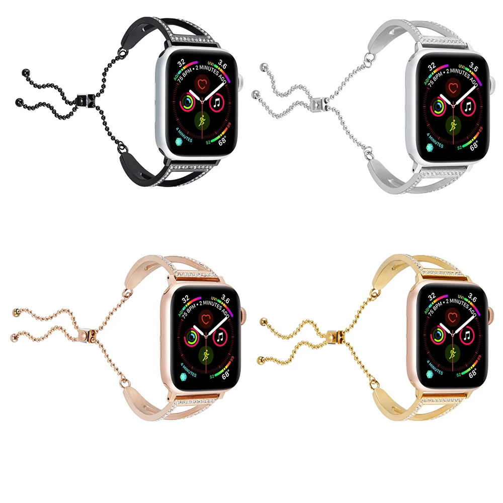 Женский ремешок для Apple Watch 38 мм 42 мм 40 мм 44 мм браслет из нержавеющей стали с бриллиантами модный металлический браслет для iwatch серии 5 4 3 2 1
