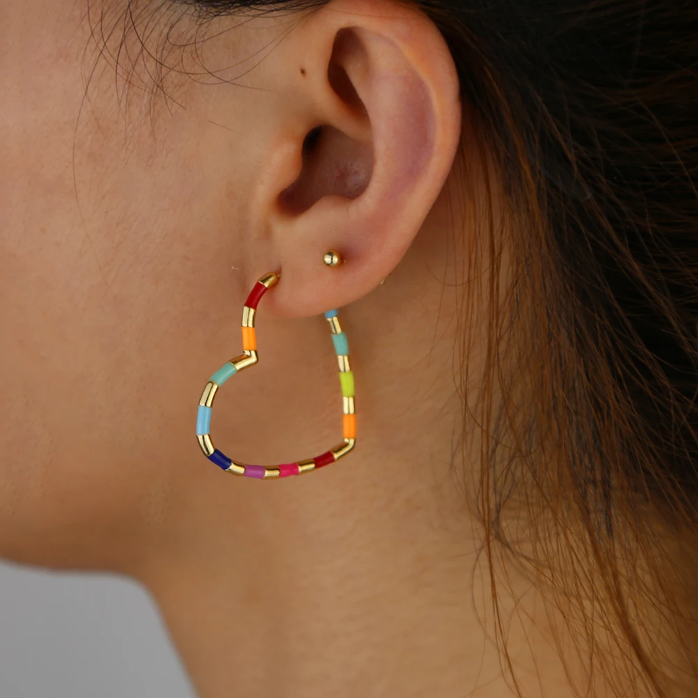 2021 SUMMER Neon colorful heart hoop earring for women girlfriend gift classic Gold shape hoops | Украшения и аксессуары
