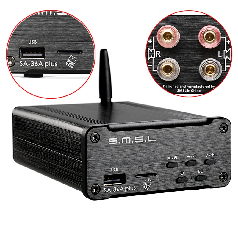 SMSL SA 36A Plus 30 Вт TPA3118 Класс d Bluetooth AUX Hi Fi цифровой усилитель мощности / USB TF карта/U