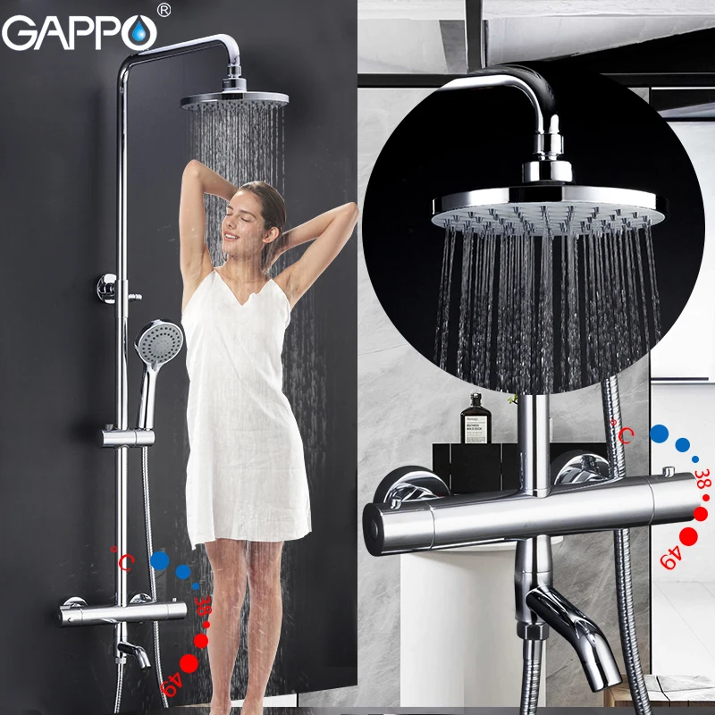 gappo thermostatic shower system chrome black faucet bathroom bath shower mixer set waterfall rain shower head bathtub taps free global shipping