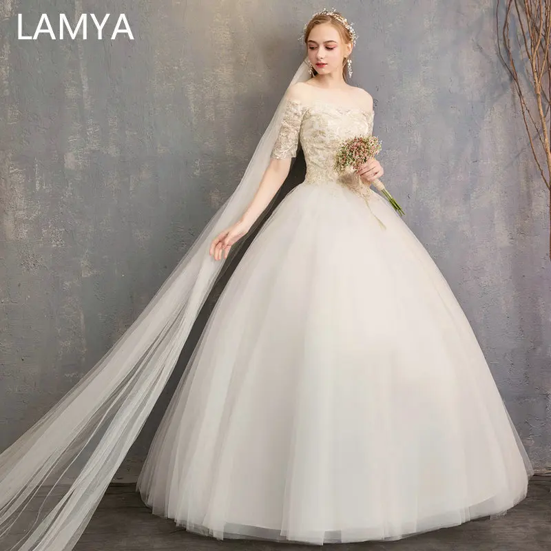 LAMYA 2021 Роскошные свадебные платья с коротким кружевным рукавом платье принцессы