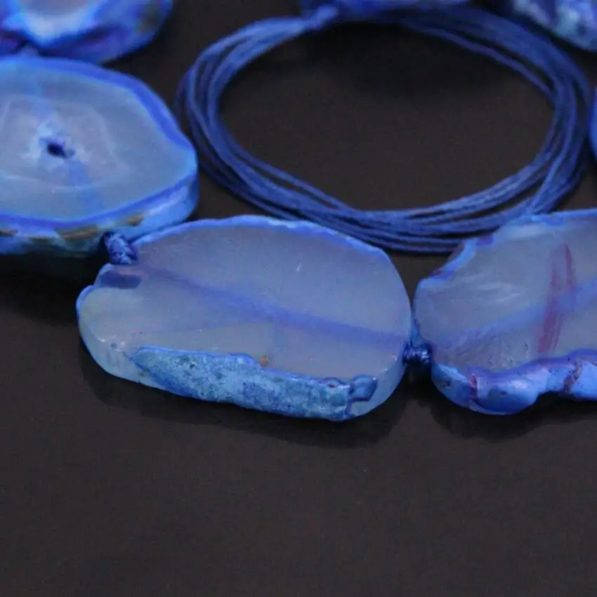 15.5&quotstrand Large Size Blue Raw Agates Drusy Slab Slice Loose Beads Natural Onxy Gems Nugget Pendant Nacklaces Jewelry Making |