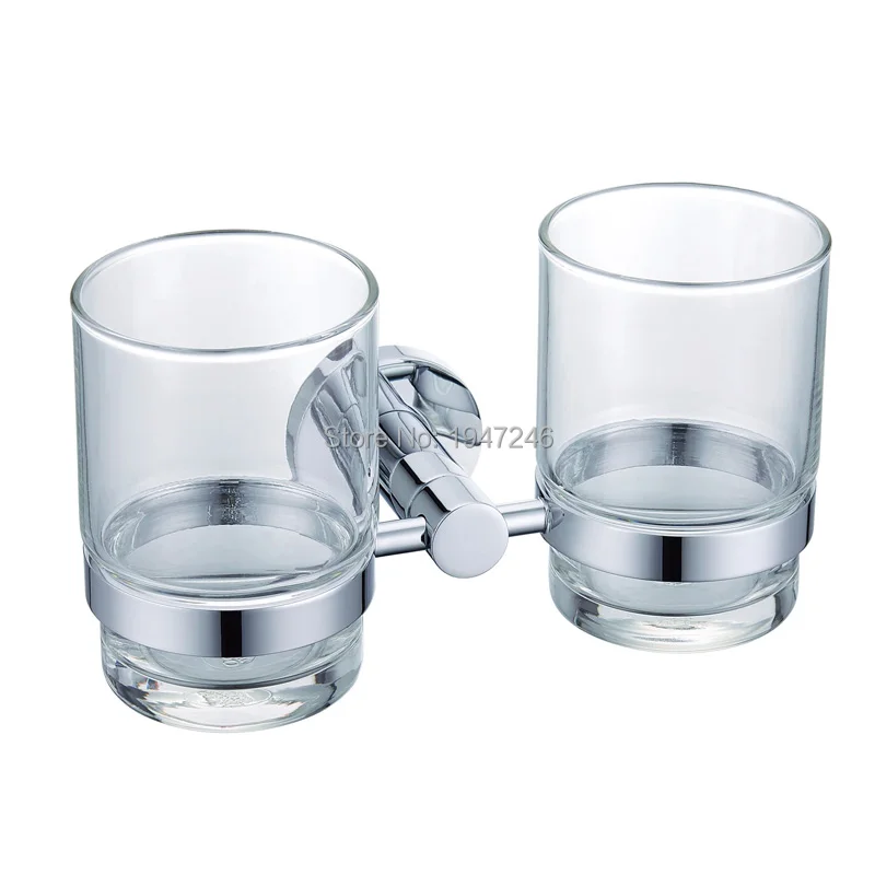 

2017 Wholesale Bathroom Decoration Accessories Stainless Steel Modern Double Cup Holder Bathroom Rack Hardware Bath Sets