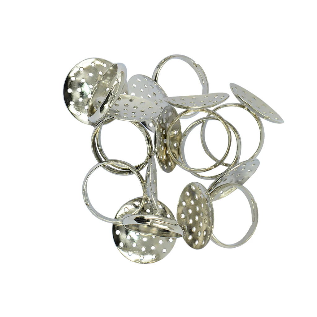 10Pieces Silver Color Plated Adjustable Ring Blanks sieve Base 20 mm Findings | Украшения и аксессуары