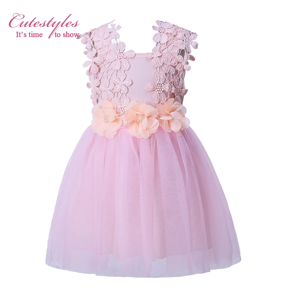 Cutestyles 3 цвета Кружевное платье белого с цветочным принтом для девочек розовый