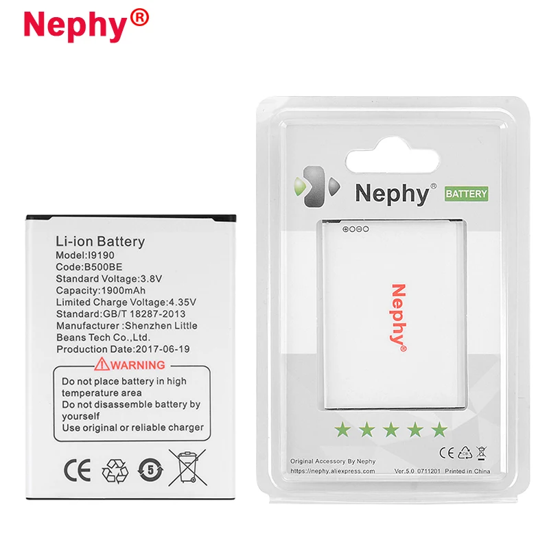 Оригинальный аккумулятор Nephy 1900 мАч B500AE B500BE для Samsung GALAXY S4 Mini S4Mini I9190 I9192 Сменный