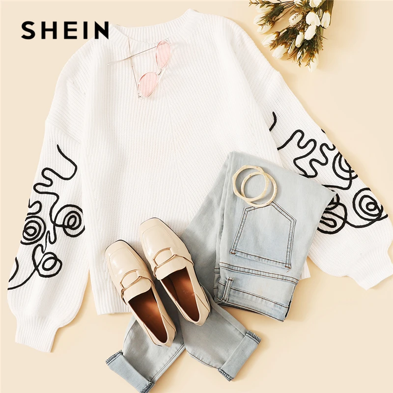 SHEIN Однотонный Свитер С Контрастной Отделкой, Стильный Свитер С Высоким Воротом