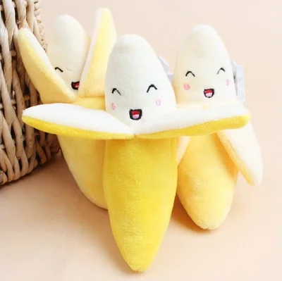 

New Design Dog Pet Puppy Cat Plush Play Sound Chew Squeaker Single Utterance Fruit Banana Toys 17cm Yellow