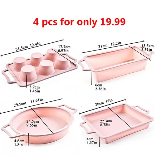 4pcs Кухонные инструменты для выпечки, силиконовая форма для торта, прямоугольная устойчивая форма для выпечки хлеба, десертов, 4 стиля, DIY формы для выпечки, кухонные инструменты - Цвет: 4pcs