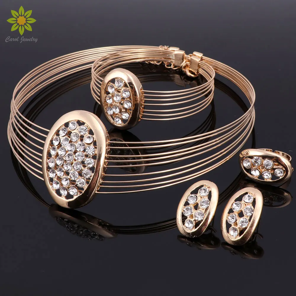 Модные Ювелирные наборы Кристалл ожерелье серьги браслет кольцо Набор для