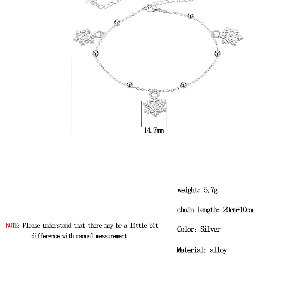 Fashion Snowflake Bead Charms Pendant Anklets for Women Luxury Rose Gold Foot Chain Leg Ankle Bracelet Jewelry Accessory | Украшения и