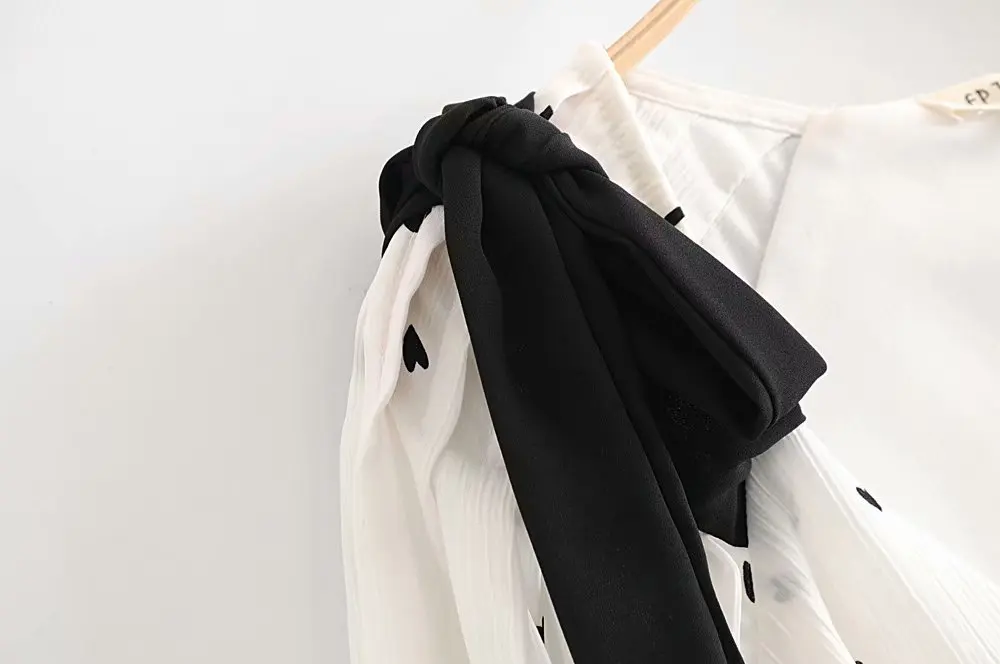 Bazaleas 2019 Fashion Heart Pattern Draped vestidos Vintage Shoulder Tie Bow Women Dress Puff Sleeve women Dresses Casual | Женская