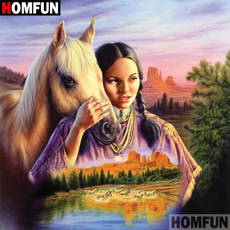 Алмазная 5D картина HOMFUN сделай сам полноразмерная/круглая 3d-вышивка Девочка