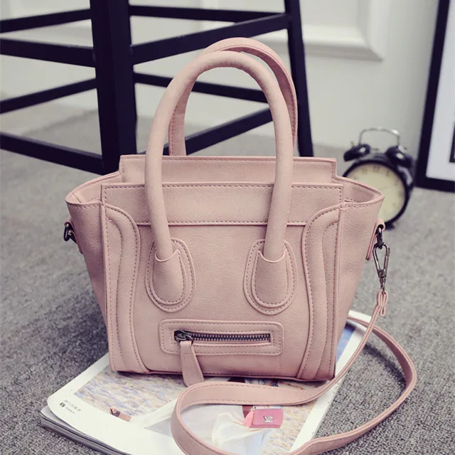 Pink Bolsos Mujer, трапециевидная смайликовая сумка через плечо, роскошная Брендовая женская сумка из искусственной кожи, сумка через плечо, сумки известного дизайнера - Цвет: Pink