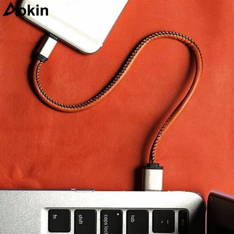 Кожаный брелок Aokin USB кабель Micro Type C для ключей Samsung Huawei Быстрая зарядка линия