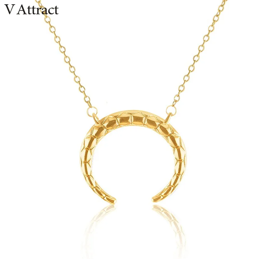 V Attract Punk Double Horn Charm Necklace Pendant Gold Silver Bohemian Jewellery Stainless Steel Chain Long Neckalces For Women|kolye bayan|tattoo