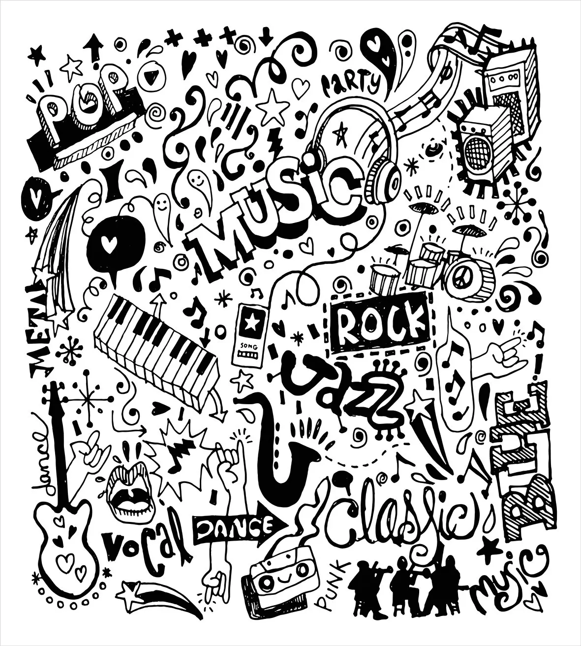 Doodle постельное белье музыкальную коллекцию с абстрактным рисунком Рок Джаз Blues металлическая классическая Танцы Декор 3/4 шт. Постельное белье