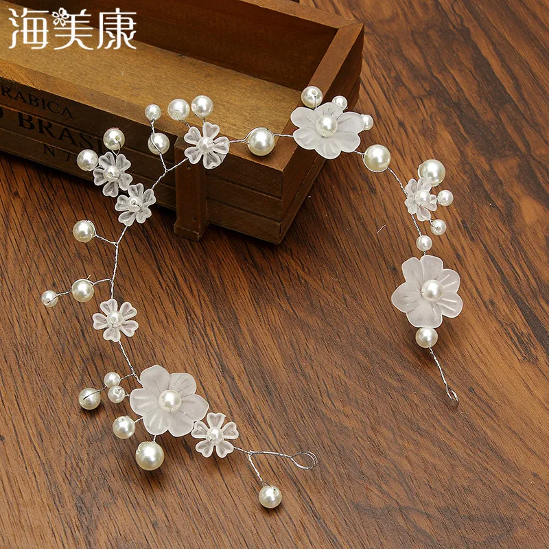 

Haimeikang Women Wedding Hair Accessories Pearl Flower Headband Bridal Soft Chain Hairband Fashion Crystal New Handmade Tiaras