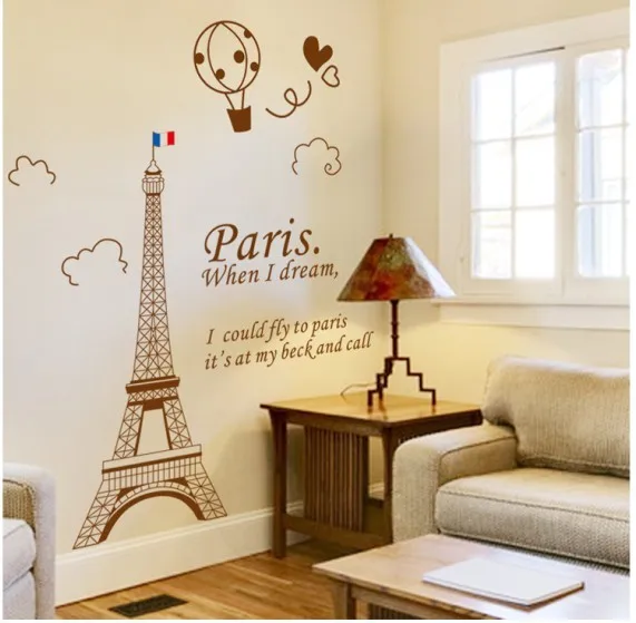 

when I dream eiffel tower world city symbol wall decals decorative removable pvc wall stickers home decoration ZYPB-9132