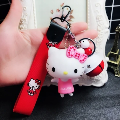 Милый мультяшный брелок hello kitty из кроличьего меха с помпонами и помпонами, брелок для женщин с кожаным ремешком и металлическим кольцом для ключей, брелок для автомобильных сумок D118