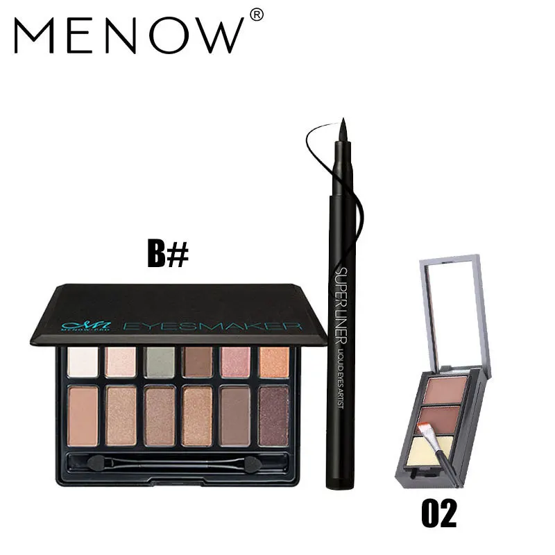 Menow бренд Make Up Set обнаженной тени для век Палитры и мягкая голова Подводка для глаз и Водонепроницаемый для бровей Косметическая пудра косметический набор Прямая поставка 5341 - Цвет: 02B