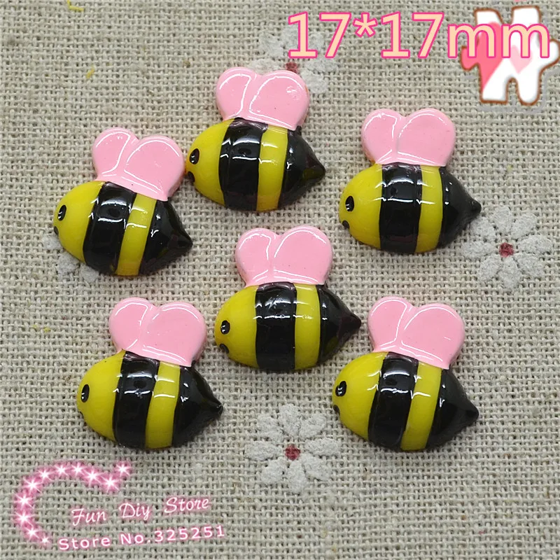 

Kawaii resin bee pink wing плоская спина, кабошон 17*17 мм