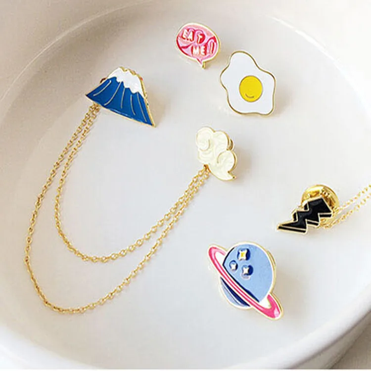 Высокое качество маленький белый кролик счастливая кошка омлет Гора Fuji планета облако Молния Брошь на