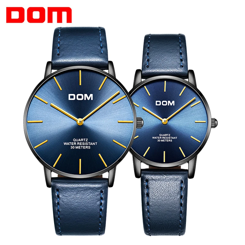 DOM Новые простые модные кварцевые часы из натуральной кожи для пары Relogio Masculino