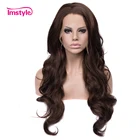 Коричневые парики Imstyle, парик на синтетической сетке спереди, длинные волнистые парики для женщин, термостойкие волоконные безклеевые парики для повседневного Косплея